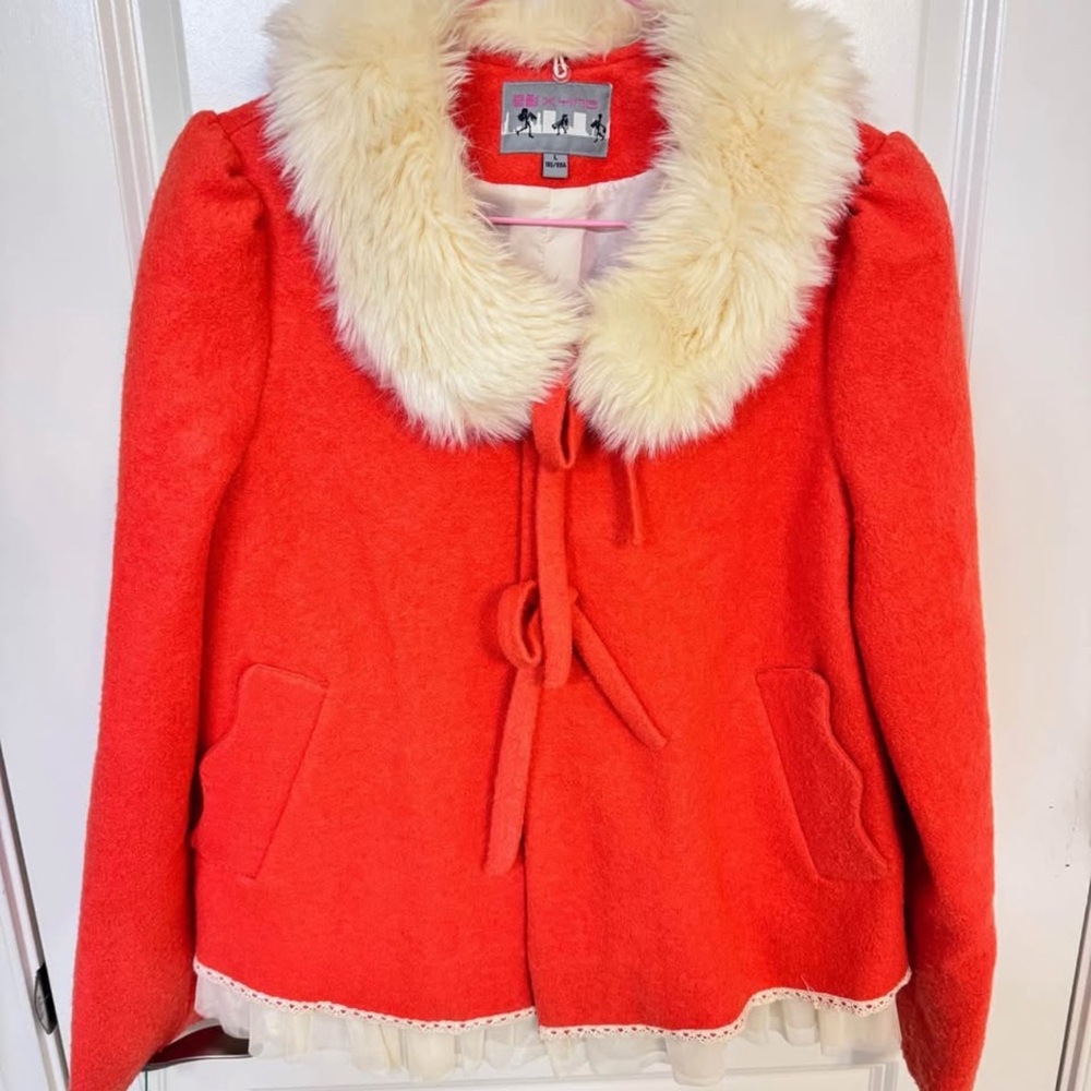 Women's Red Faux Fur Collar Jacket
